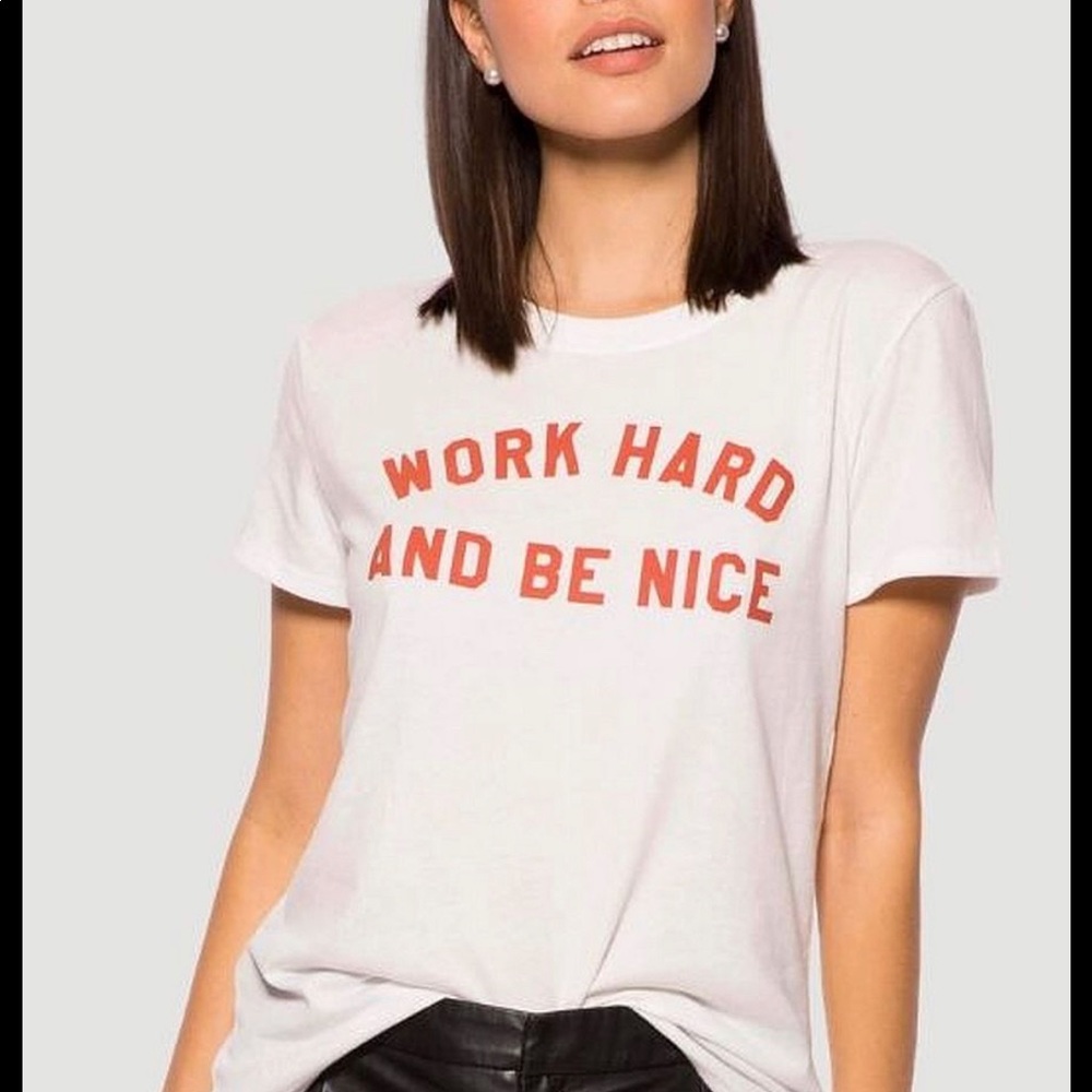 Sub_Urban Riot White Tee with Red Script "Work Hard and Be Nice"